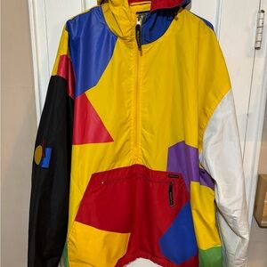PEGLEG NYC MENS Colorful Geometric Windbreaker Jacket.